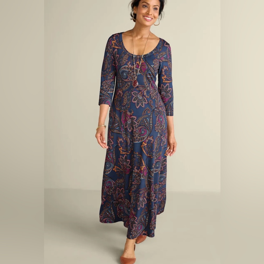 Soft Surroundings 3/4 Sleeve Cotton Modal Scoop Neck Maxi Dress - Picture 7 of 8